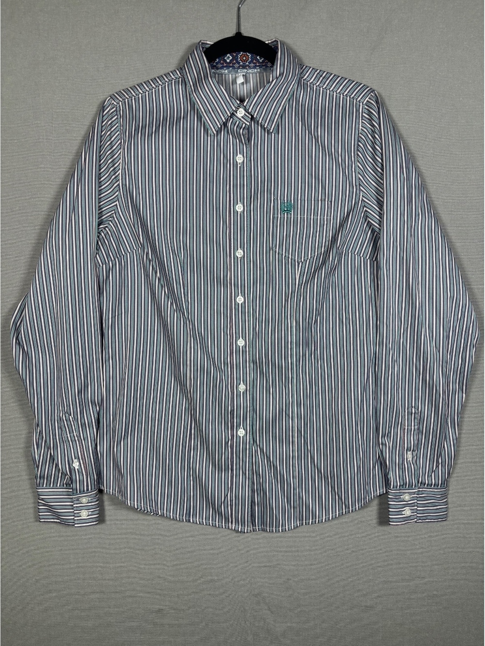 Cinch Women’s L Long Sleeve Western Shirt Striped Button Up Tencel Cotton